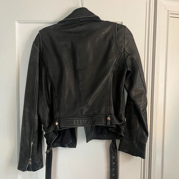 Zara Black and Silver Leather Moto Jacket - Picture 2 of 5